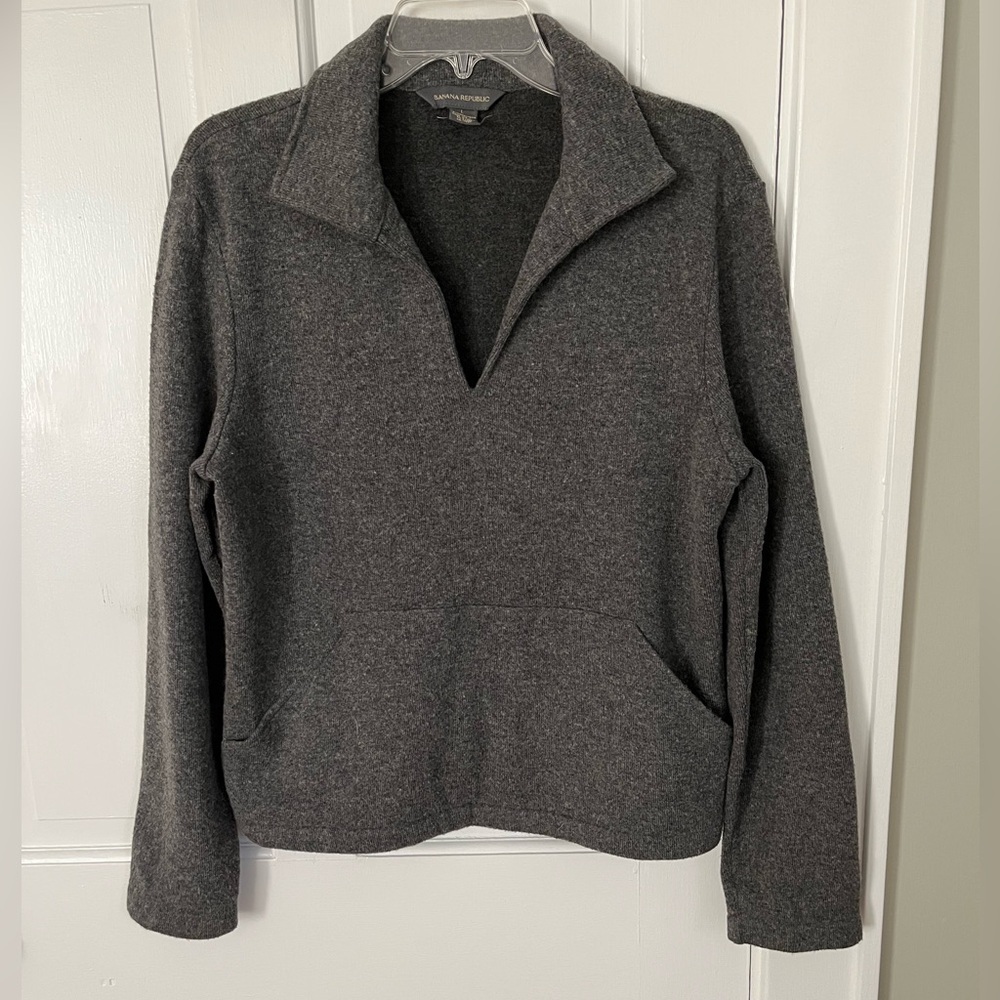 Banana Republic Wool Blend Johnny Collar V Neck Pullover Sweater Size Large